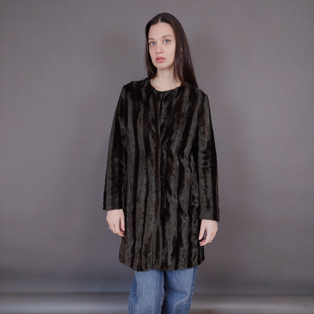 VIN-OUTW-33597 Vintage γούνα οικολογική καφέ S