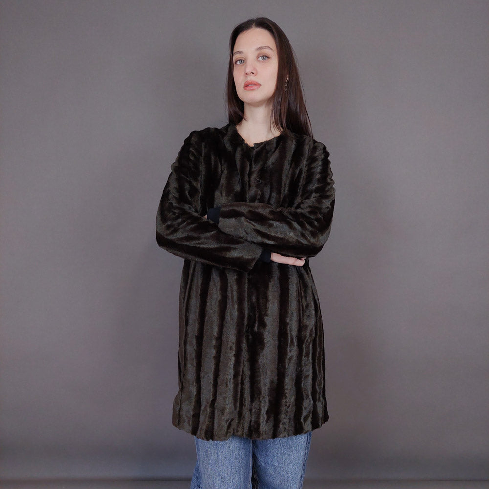 VIN-OUTW-33597 Vintage γούνα οικολογική καφέ S