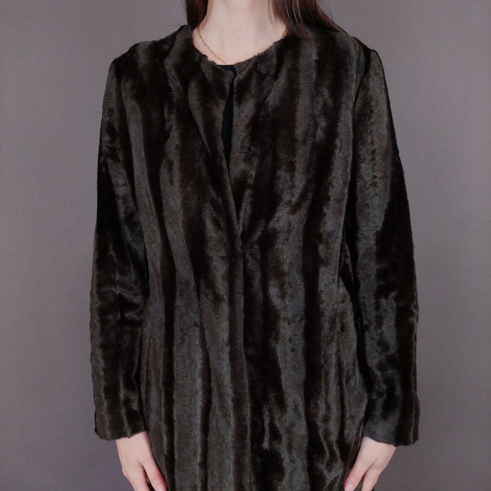 VIN-OUTW-33597 Vintage γούνα οικολογική καφέ S