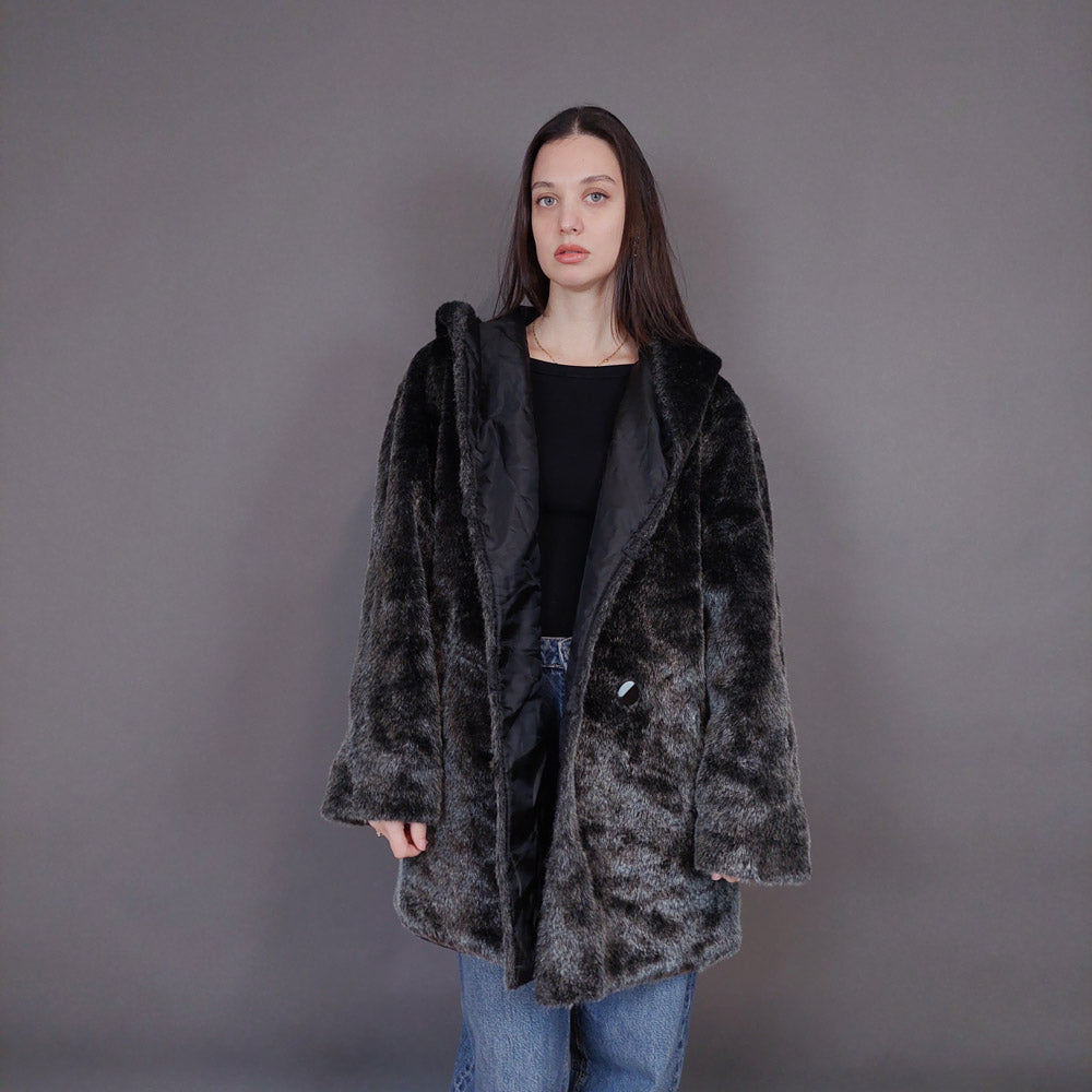 VIN-OUTW-33596 Vintage πανωφόρι double-faced με συνθετική γούνα M