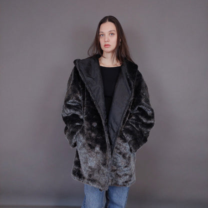 VIN-OUTW-33596 Vintage πανωφόρι double-faced με συνθετική γούνα M