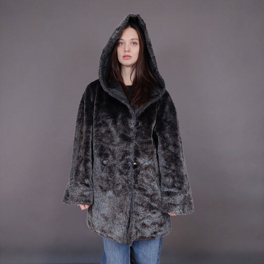 VIN-OUTW-33596 Vintage πανωφόρι double-faced με συνθετική γούνα M