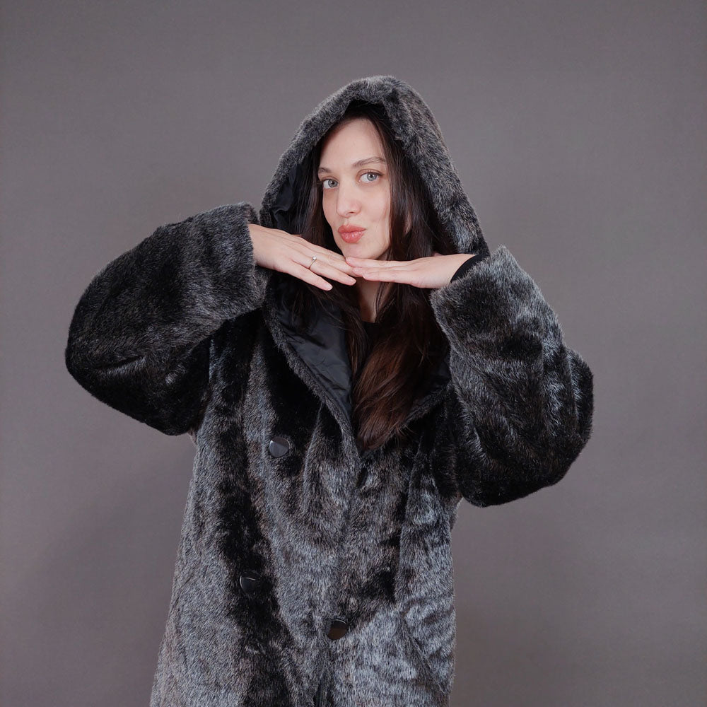 VIN-OUTW-33596 Vintage πανωφόρι double-faced με συνθετική γούνα M