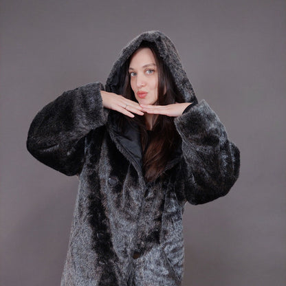 VIN-OUTW-33596 Vintage πανωφόρι double-faced με συνθετική γούνα M