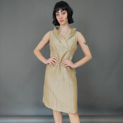 VIN-DR-26690 Vintage φόρεμα μπεζ αμάνικο Μ