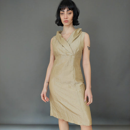 VIN-DR-26690 Vintage φόρεμα μπεζ αμάνικο Μ