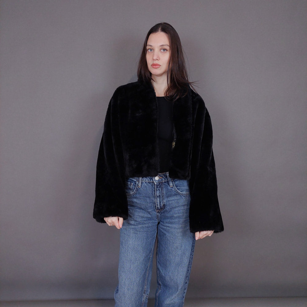 VIN-OUTW-33501 Vintage γούνα οικολογική μαύρη S