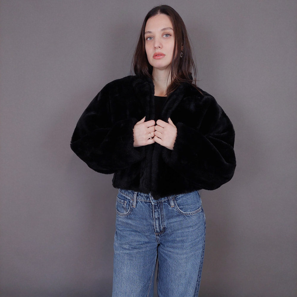 VIN-OUTW-33501 Vintage γούνα οικολογική μαύρη S