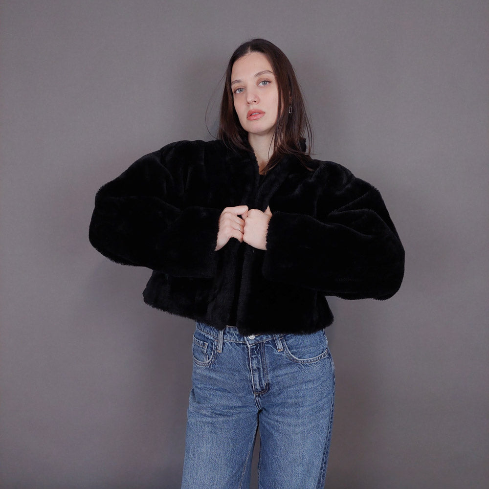 VIN-OUTW-33501 Vintage γούνα οικολογική μαύρη S