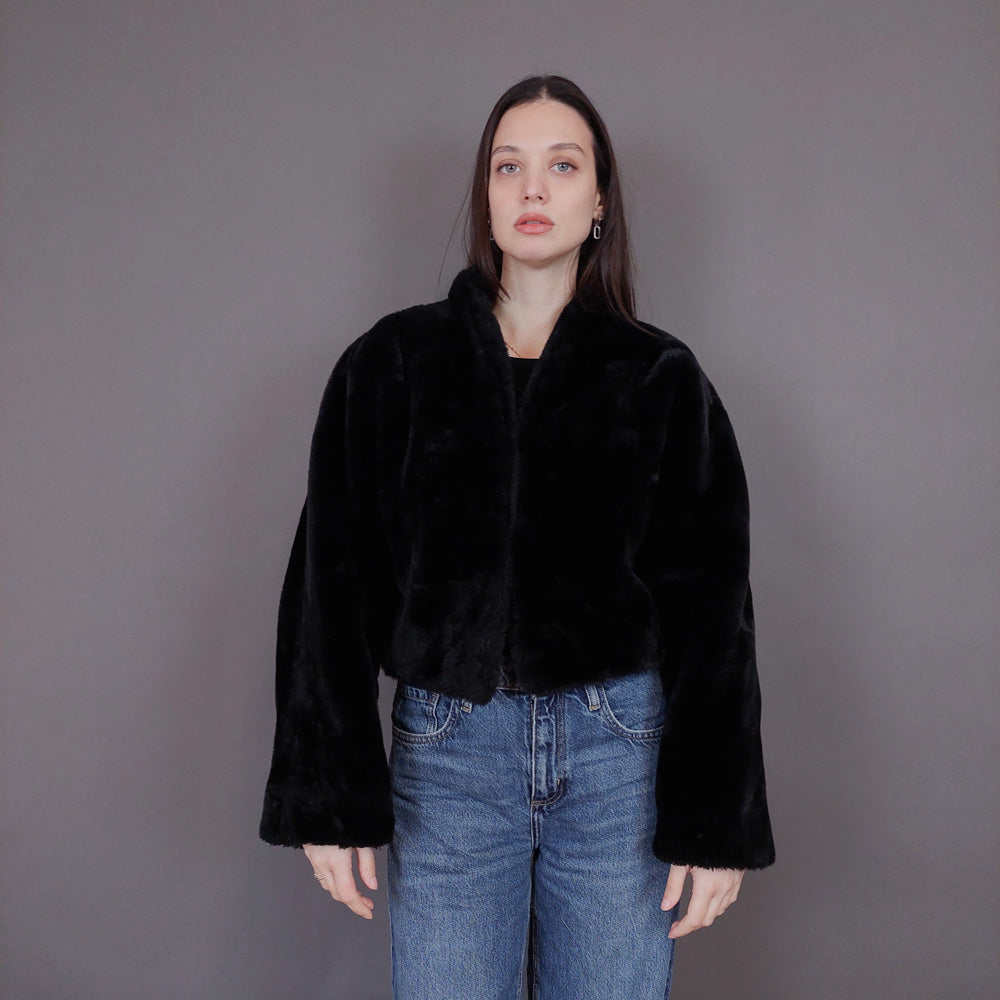 VIN-OUTW-33501 Vintage γούνα οικολογική μαύρη S