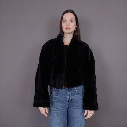 VIN-OUTW-33501 Vintage γούνα οικολογική μαύρη S