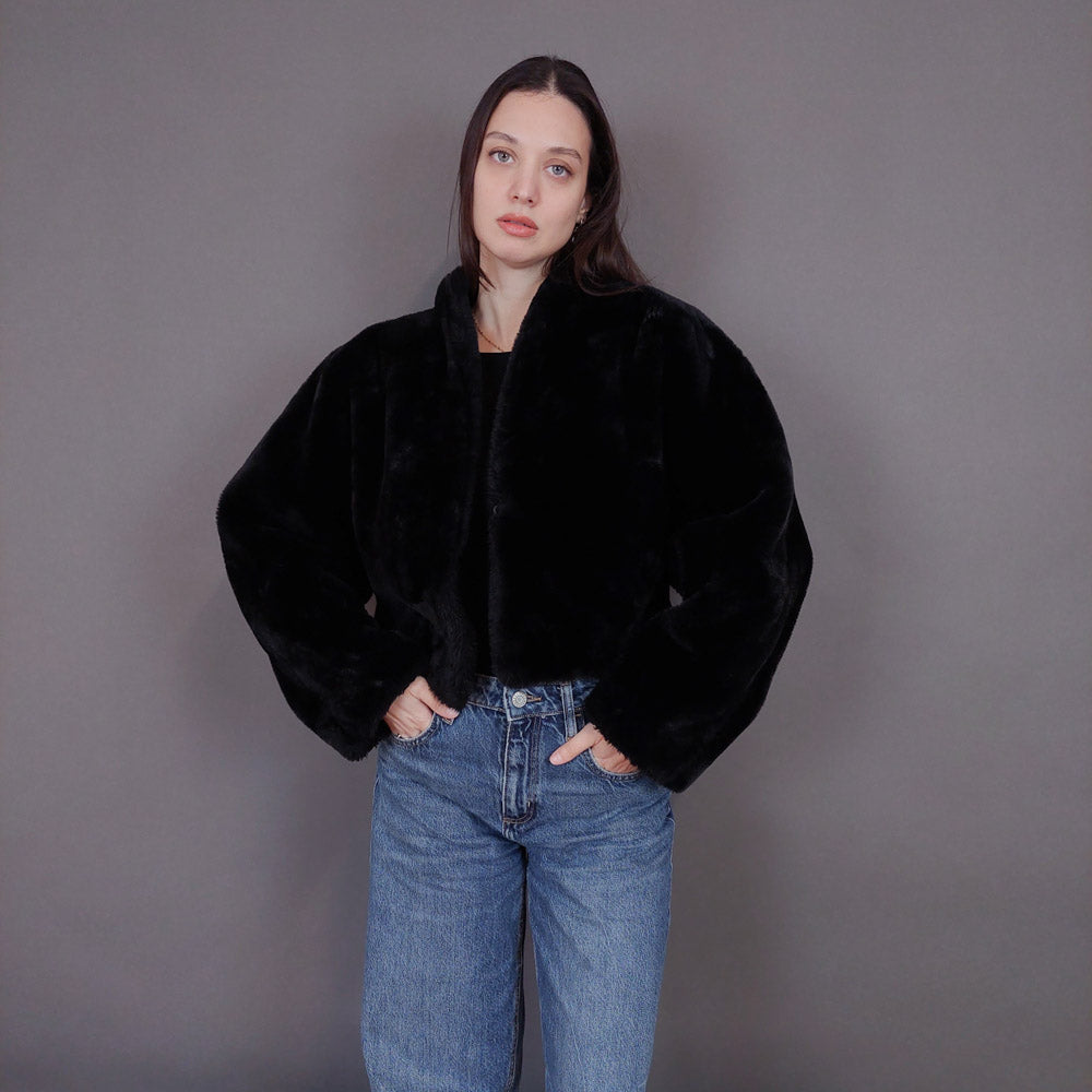 VIN-OUTW-33501 Vintage γούνα οικολογική μαύρη S