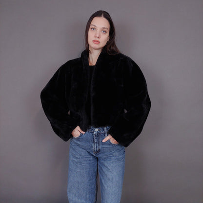 VIN-OUTW-33501 Vintage γούνα οικολογική μαύρη S