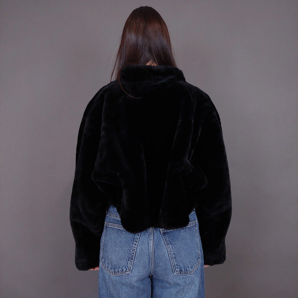 VIN-OUTW-33501 Vintage γούνα οικολογική μαύρη S