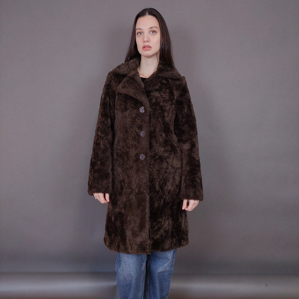 VIN-OUTW-33502 Vintage γούνα οικολογική καφέ S