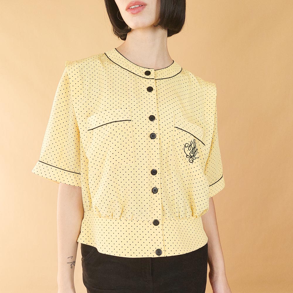 VIN-BLO-25255 Vintage πουκάμισο πουά M-L