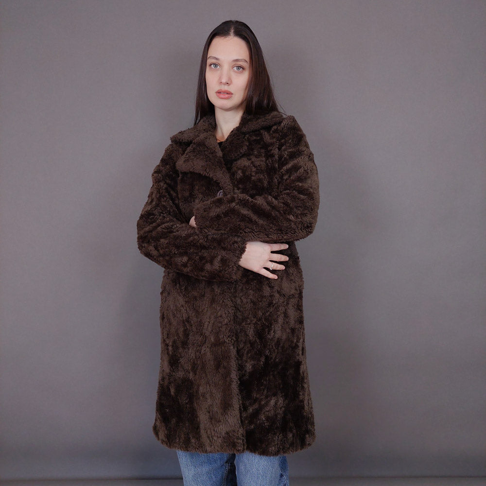 VIN-OUTW-33502 Vintage γούνα οικολογική καφέ S