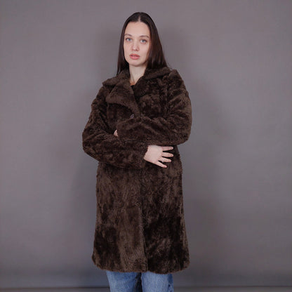 VIN-OUTW-33502 Vintage γούνα οικολογική καφέ S