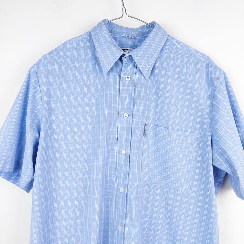 VIN-SHI-27687 Vintage πουκάμισο γαλάζιο καρό Μ