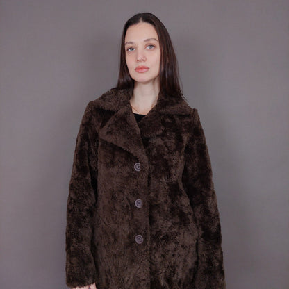 VIN-OUTW-33502 Vintage γούνα οικολογική καφέ S