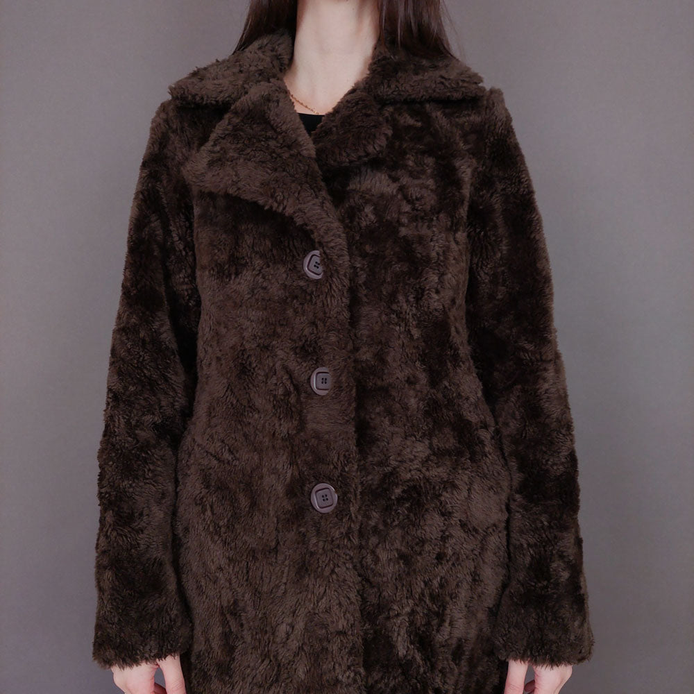 VIN-OUTW-33502 Vintage γούνα οικολογική καφέ S