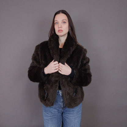 VIN-OUTW-33503 Vintage γούνα οικολογική καφέ S-M