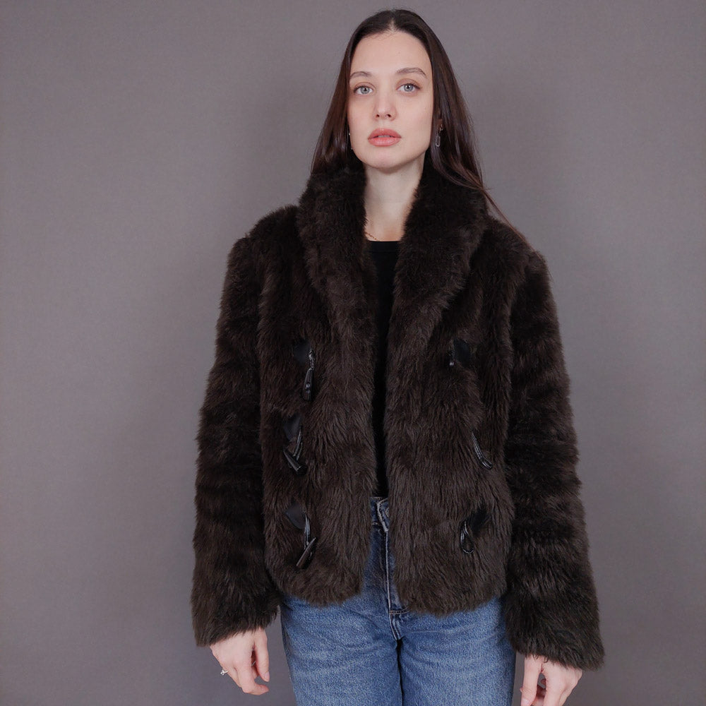 VIN-OUTW-33503 Vintage γούνα οικολογική καφέ S-M