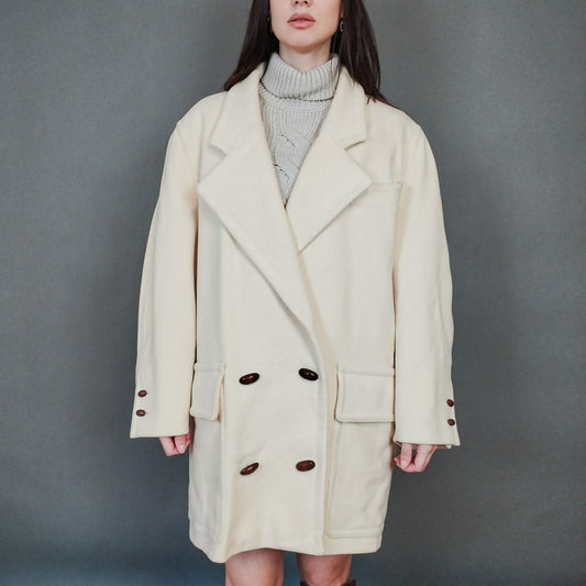 VIN-OUTW-33418 Vintage παλτό γυναικείο ολόμαλλο με κασμίρ L-XL