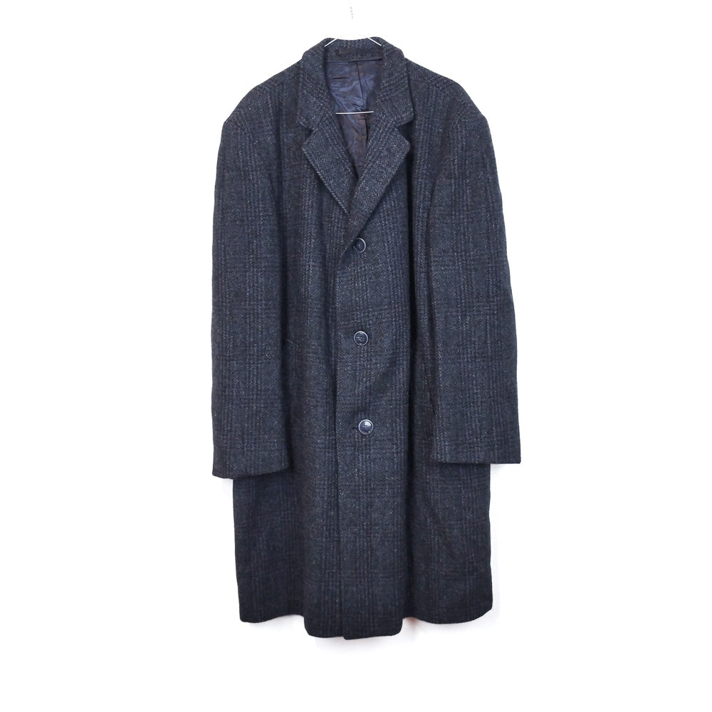 VIN-OUTW-33549 Vintage παλτό μάλλινο καρό μπλε XL