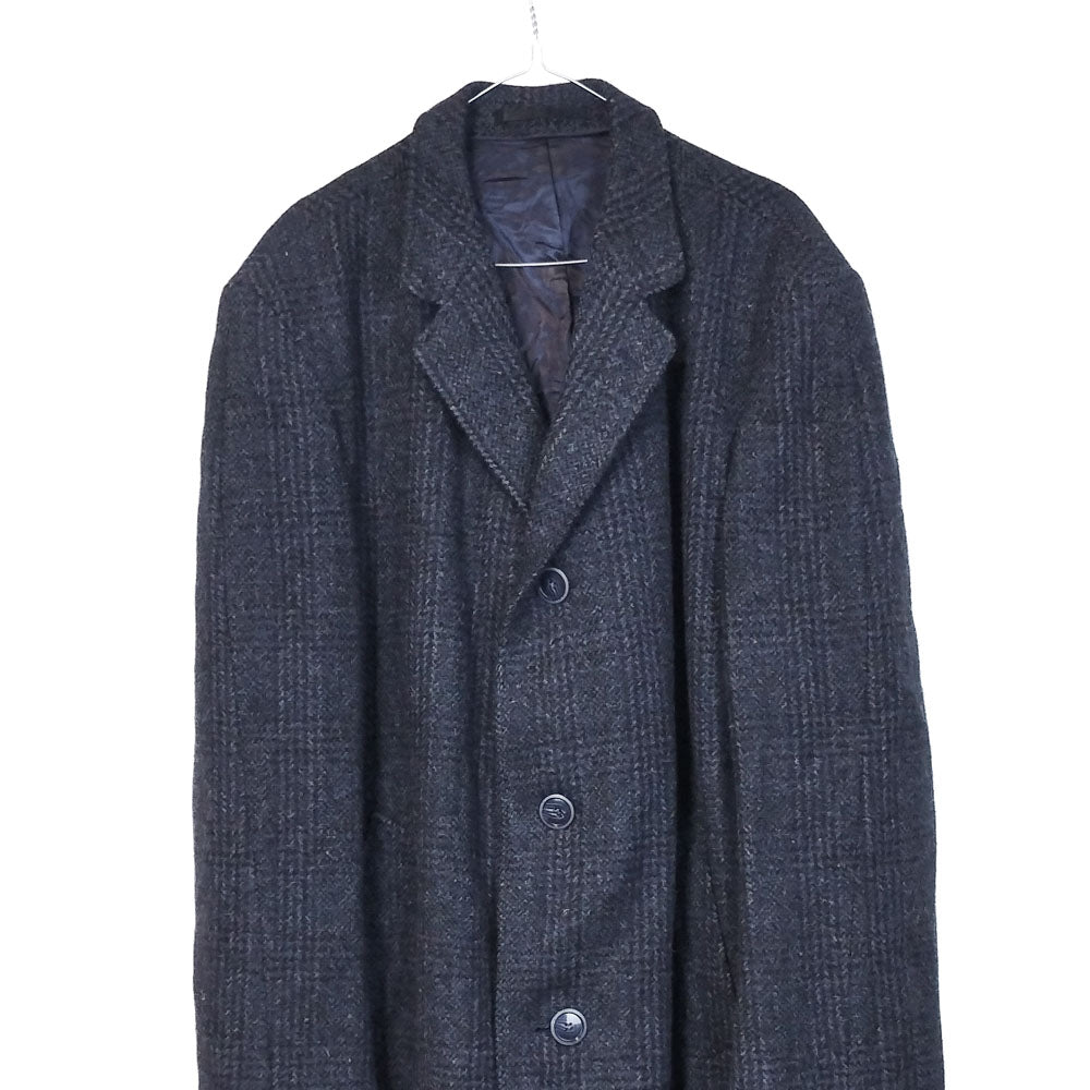 VIN-OUTW-33549 Vintage παλτό μάλλινο καρό μπλε XL