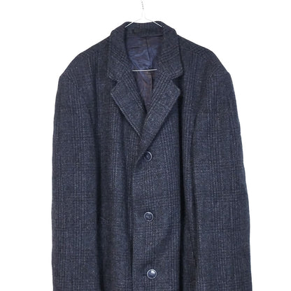VIN-OUTW-33549 Vintage παλτό μάλλινο καρό μπλε XL