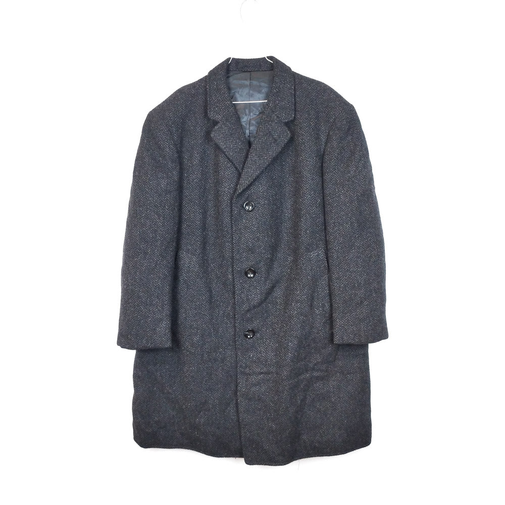 VIN-OUTW-33538 Vintage παλτό μάλλινο γκρι ψαροκόκαλο XL