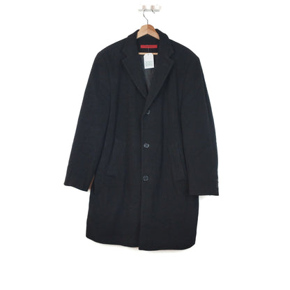 VIN-OUTW-33424 Vintage παλτό μάλλινο μαύρο με κασμίρ L