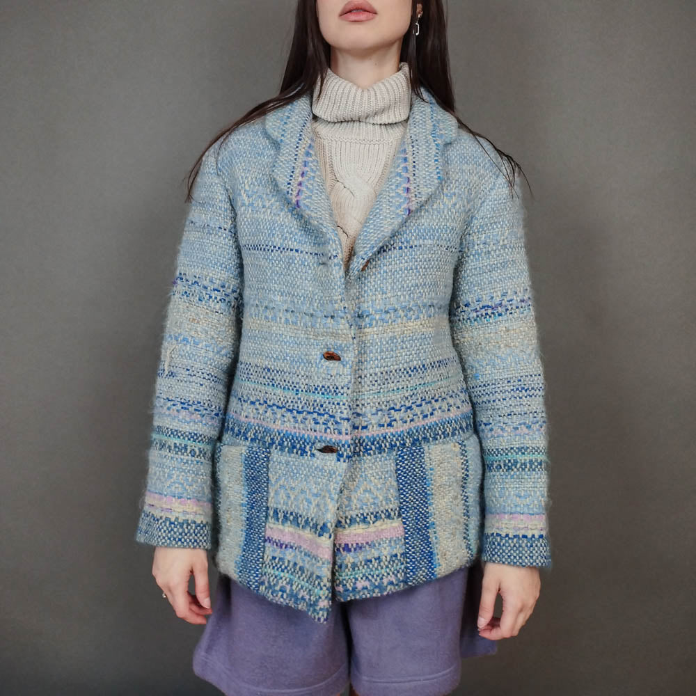 VIN-OUTW-33420 Vintage παλτό γυναικείο χειροποίητο ολόμαλλο S-M