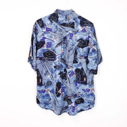 VIN-SHI-26976 Vintage πουκάμισο crazy pattern 90s μπλε M