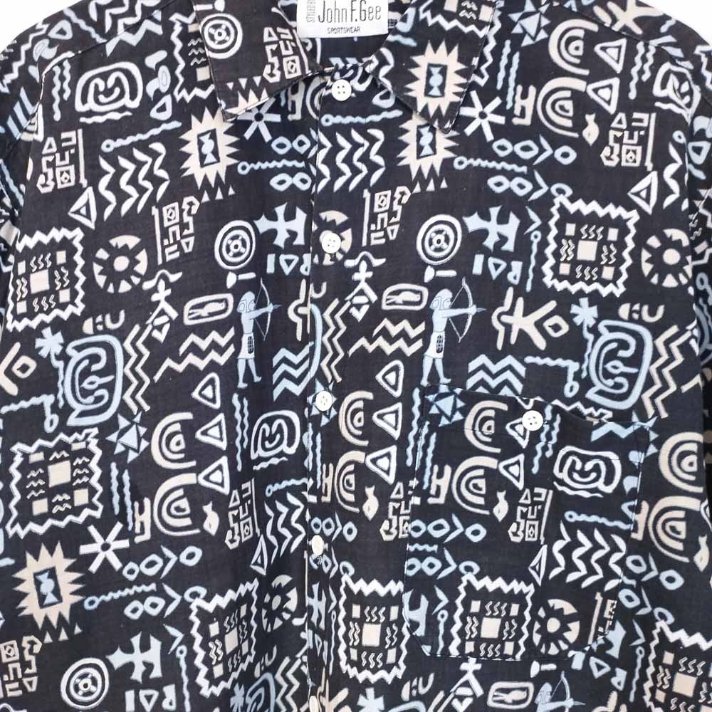 VIN-SHI-26980 Vintage πουκάμισο crazy pattern ethnic print M