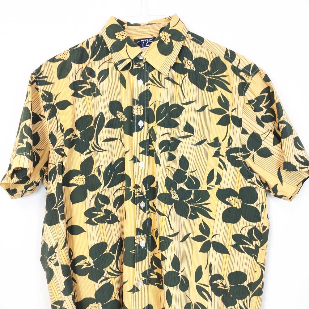 VIN-SHI-26972 Vintage πουκάμισο hawaiian print κίτρινο Μ