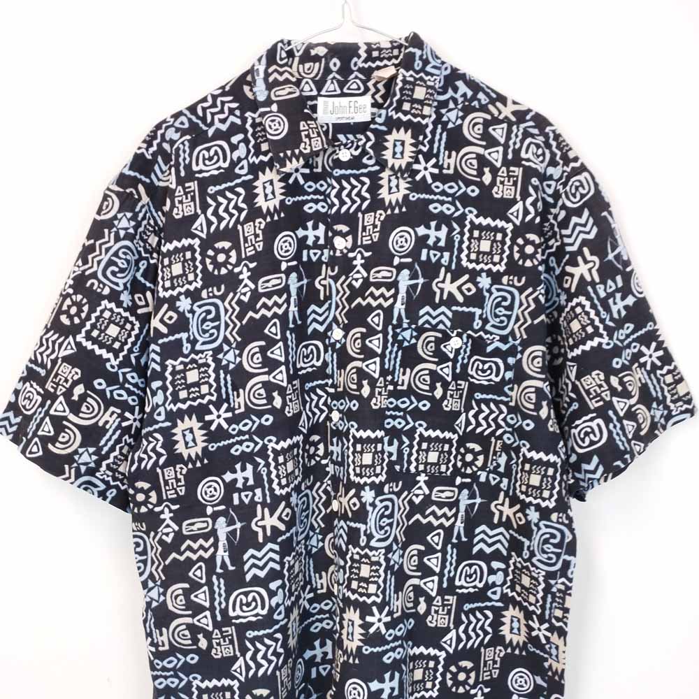 VIN-SHI-26980 Vintage πουκάμισο crazy pattern ethnic print M