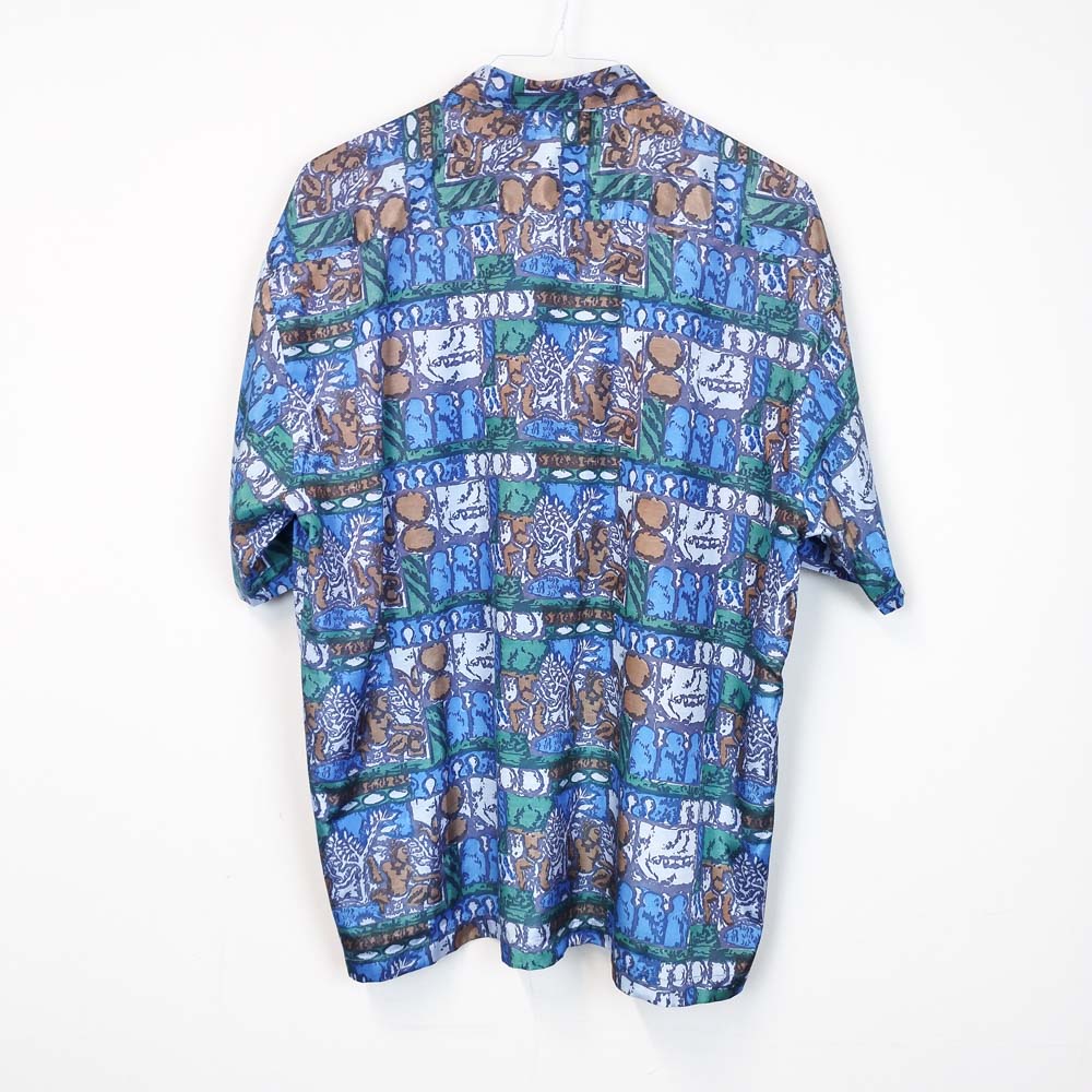 VIN-SHI-26970 Vintage πουκάμισο μεταξωτό crazy pattern 90s L
