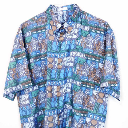 VIN-SHI-26970 Vintage πουκάμισο μεταξωτό crazy pattern 90s L