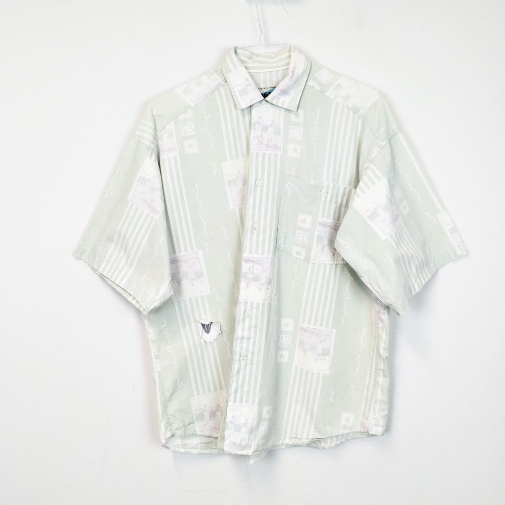 VIN-SHI-26876 Vintage πουκάμισο crazy pattern 90s λαχανί Μ