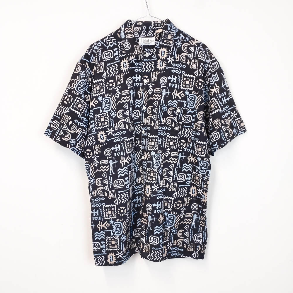 VIN-SHI-26980 Vintage πουκάμισο crazy pattern ethnic print S