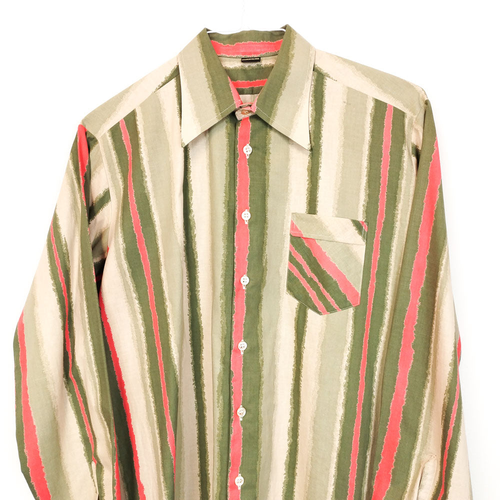 VIN-SHI-26956 Vintage πουκάμισο ριγέ 70s χακί μπεζ S