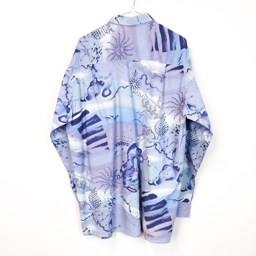 VIN-SHI-26960 Vintage πουκάμισο crazy pattern 90s μοβ γαλάζιο L