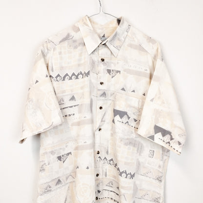 VIN-SHI-26978 Vintage πουκάμισο crazy pattern 90s εκρού M