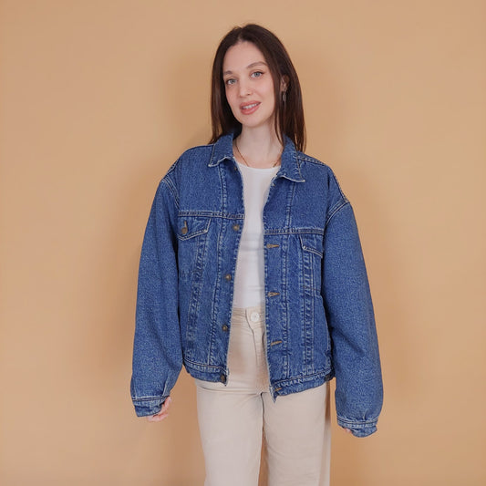 VIN-OUTW-34222 Vintage 90's style denim jacket με γούνα M
