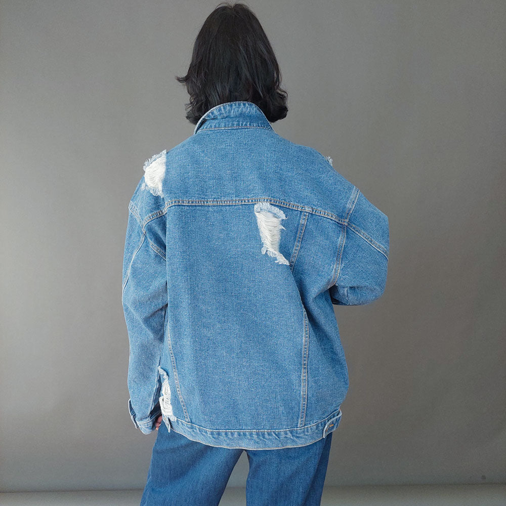 VIN-OUTW-26829 Vintage denim jacket με σκισίματα L