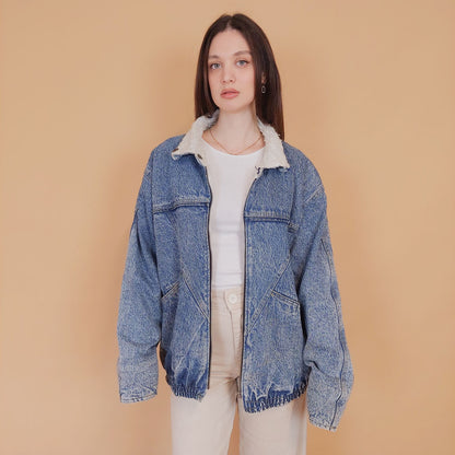 VIN-OUTW-34227 Vintage 90's style denim jacket με γούνα M-L