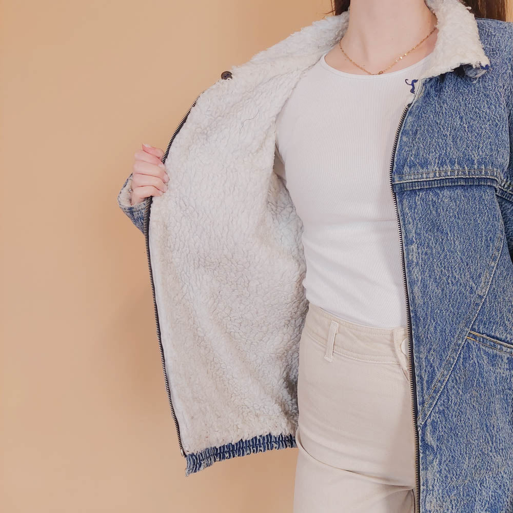 VIN-OUTW-34227 Vintage 90's style denim jacket με γούνα M-L