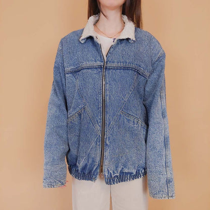 VIN-OUTW-34227 Vintage 90's style denim jacket με γούνα M-L